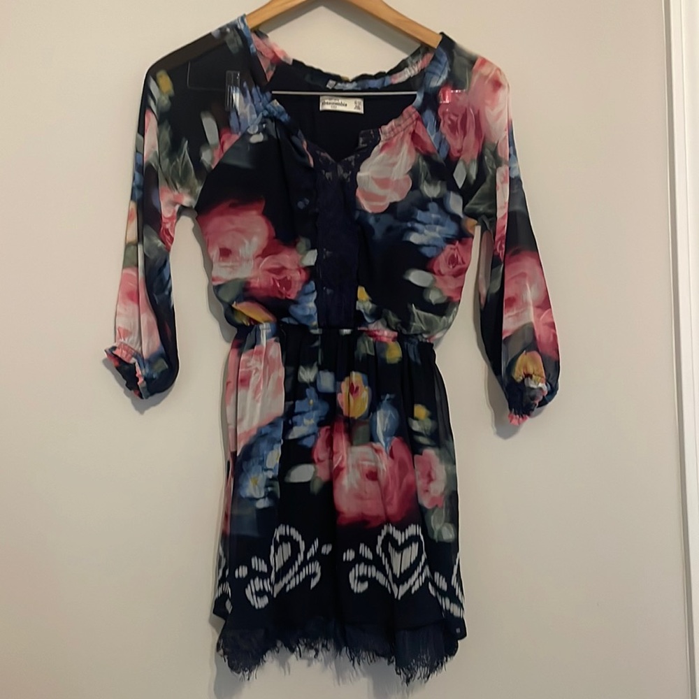 Abercrombie Kids Sheer Overlay Vibrant Floral Dress Sz 11/12